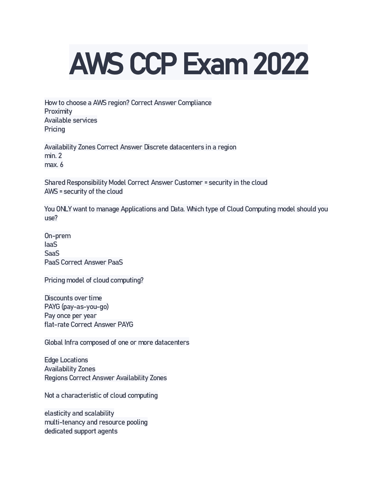 Preview image of AWS CCP Exam 2022 document